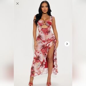 Fashion Nova Red Floral Asymmetrical Dress